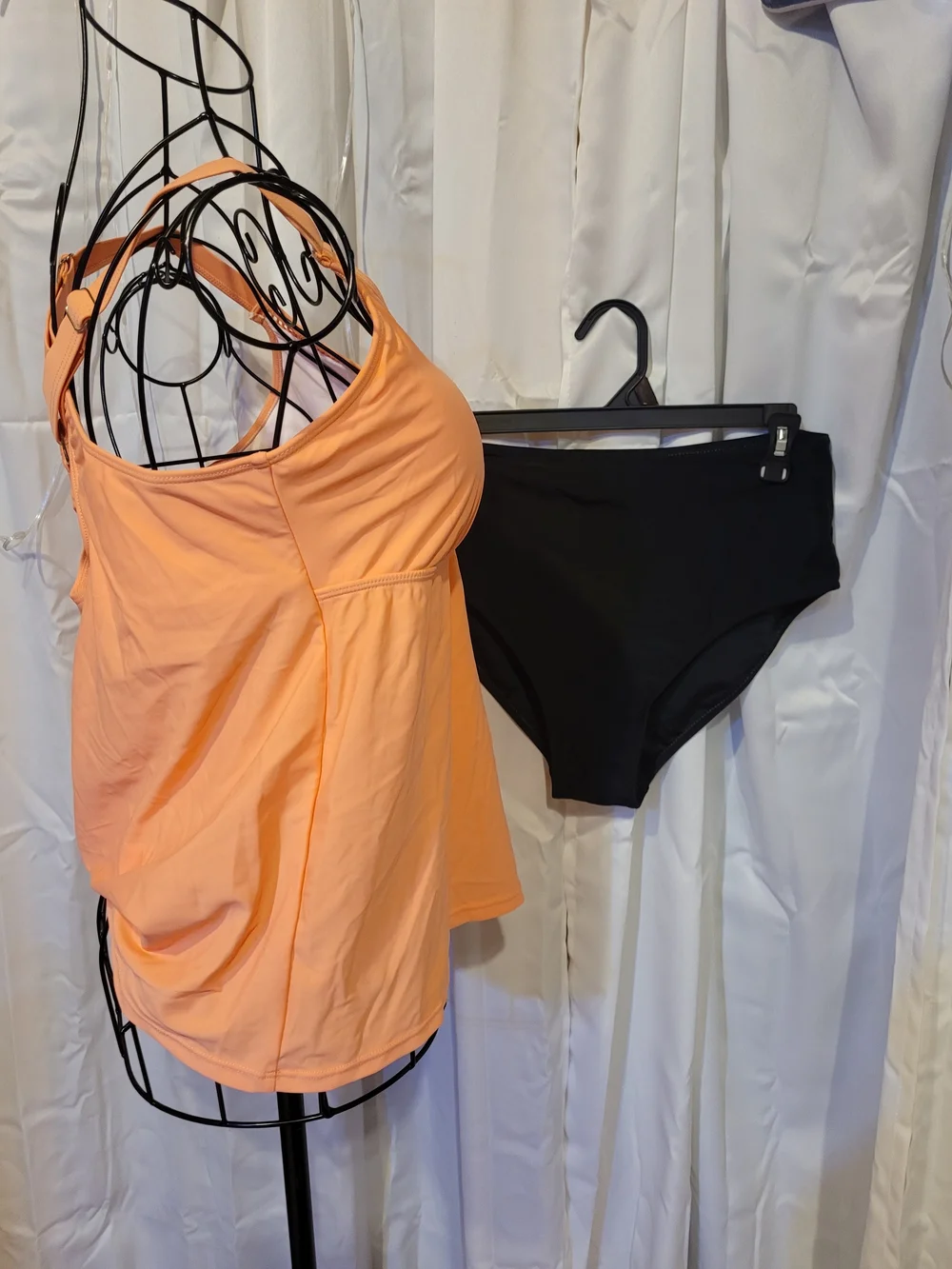 Amazon Peach Tankini Top with Black Swim Briefs